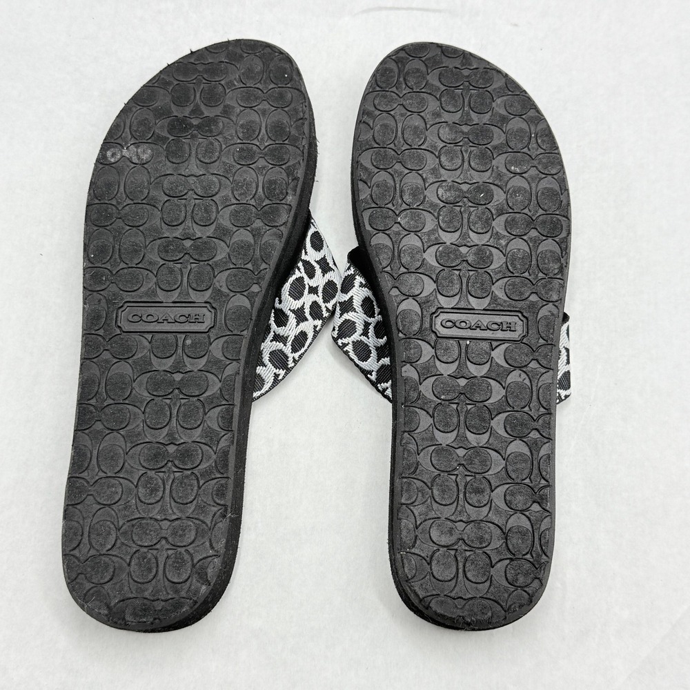 New Coach Jessalyn Signature Wedge Flip Flops Womens 8 Black White Monogram New